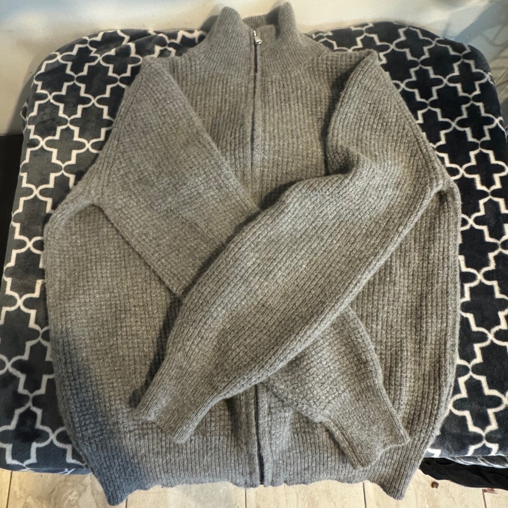 Maglificio Bartolini Italy Mens Gray Wool Cashmere Blend Full Zip Sweater Medium
